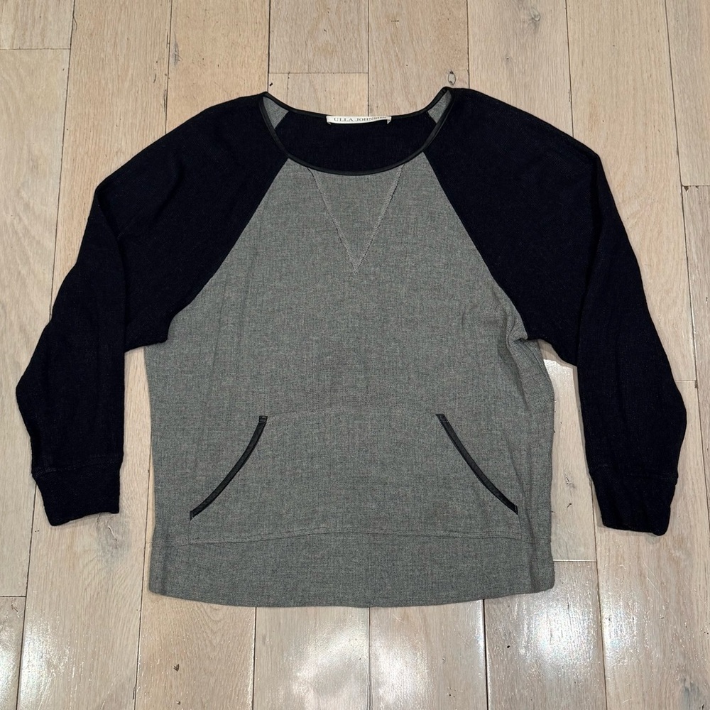 Ulla Johnson Navy and Gray Top with Leather Trim